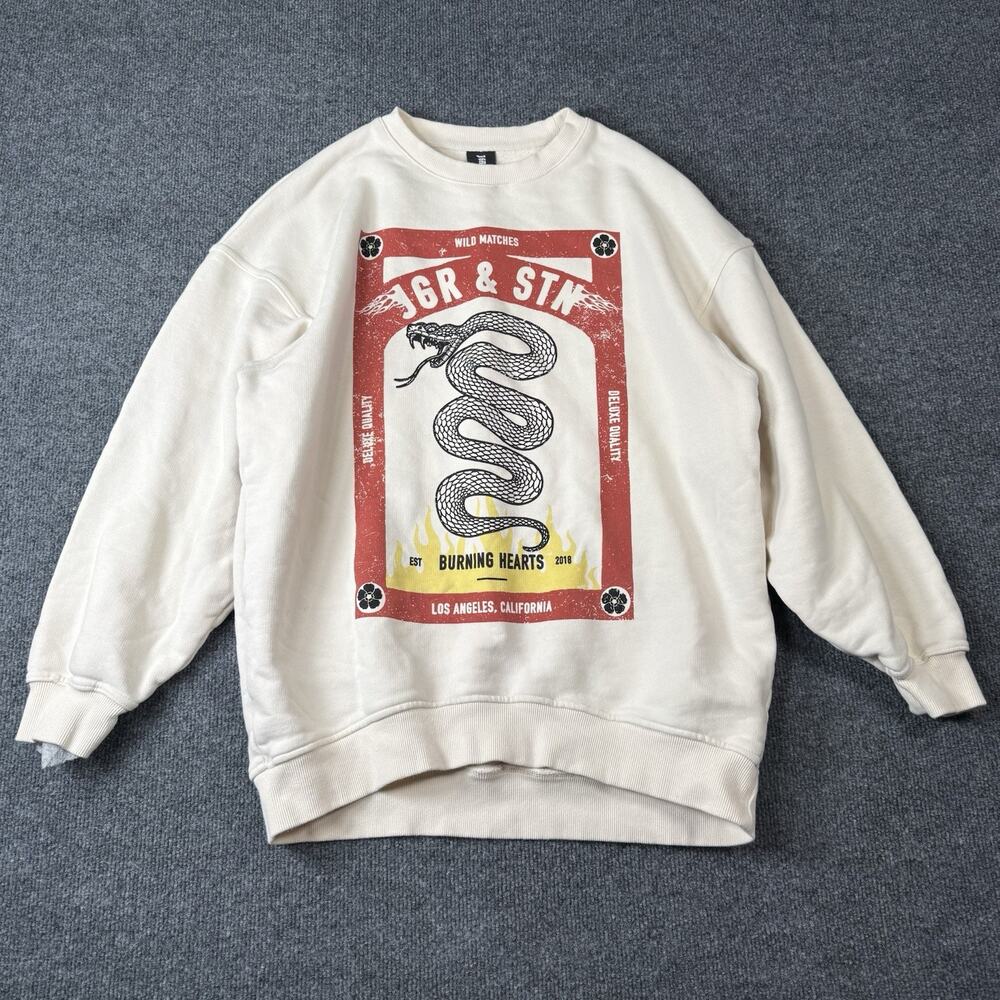 JAGGER & STONE Burning Hearts Snake Graphic Sweatshirt Size Small Oversized